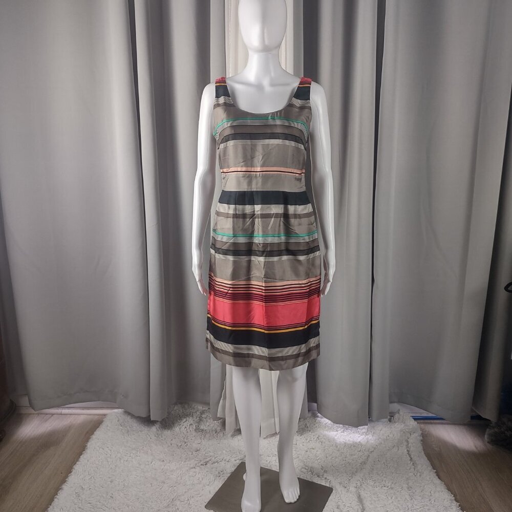 Banana Republic 100% Silk Striped Sheath Knee Length Dress Petite 4P - Picture 2 of 11